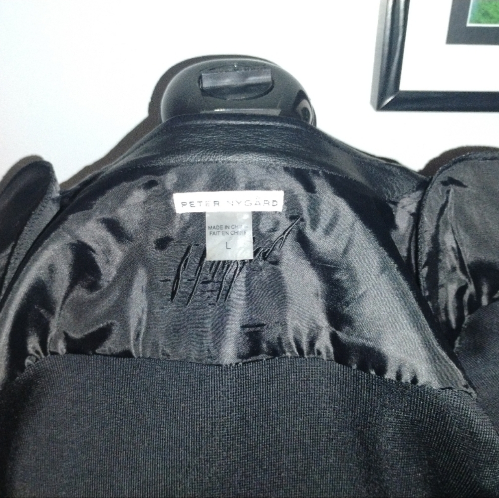 Peter Nygard Elegant Black Leather and Knit Jacket with Floral Design Sz L - Picture 11 of 13